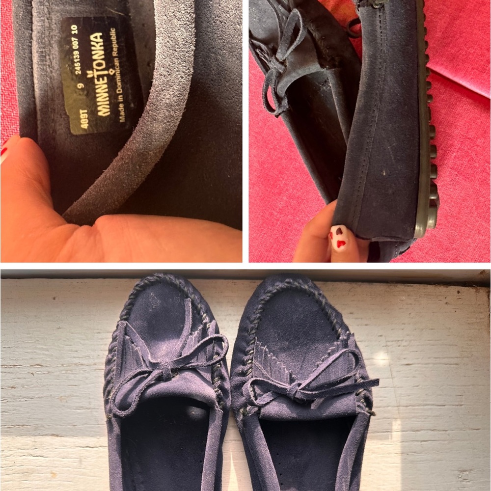 Minnetonka Blue Flats with Soft Suede Material and Slip-On Design